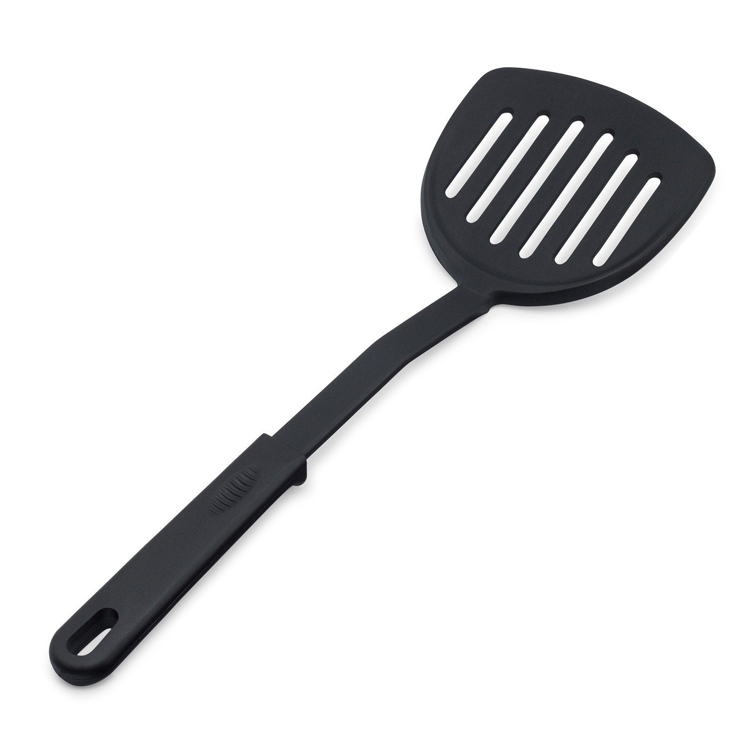 Tablecraft 10054 12 7/8 Black Silicone-Coated Stainless Steel Slotted  Spatula / Turner